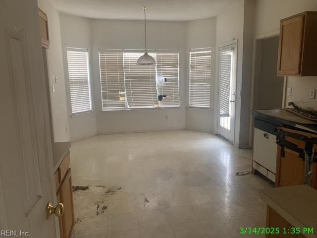 unfurnished dining area featuring plenty of natural light and light floors