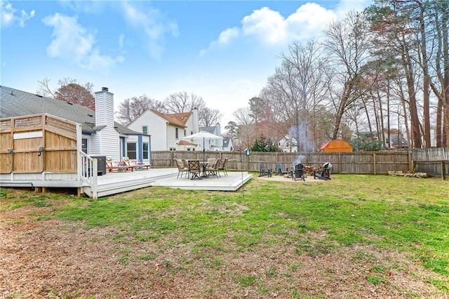 view of yard with a deck and a fenced backyard