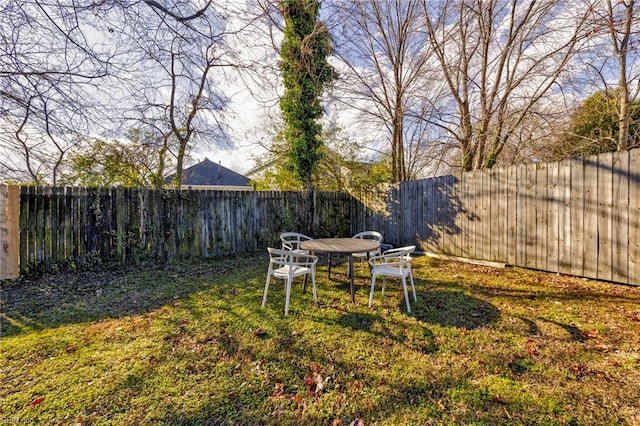 view of yard with a fenced backyard