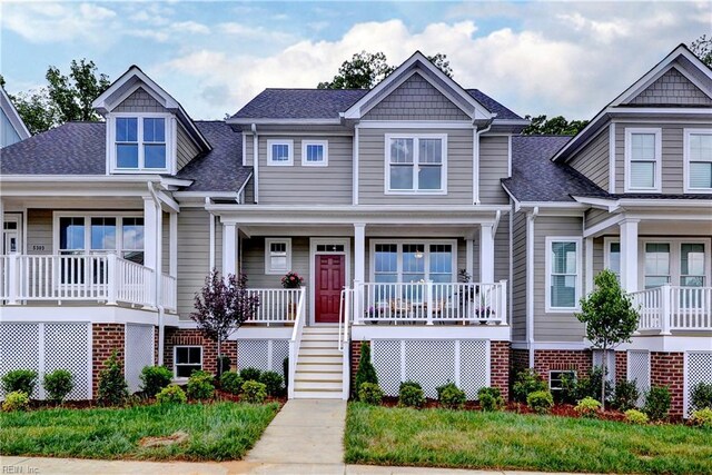 5311 Salzman St, Williamsburg, VA 23188 - view of front of house with covered porch, a shingled roof, and stairway