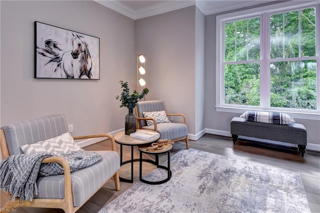 5311 Salzman St, Williamsburg, VA 23188 - living area featuring baseboards, ornamental molding, and wood finished floors