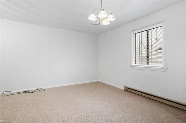 2118 Madison Ave, Newport News, VA 23607 - unfurnished room with baseboards, baseboard heating, carpet flooring, and an inviting chandelier