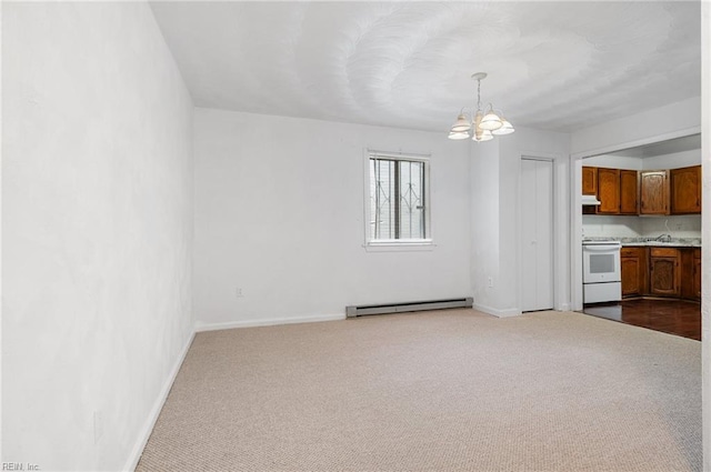 2118 Madison Ave, Newport News, VA 23607 - interior space with baseboards, baseboard heating, dark carpet, and an inviting chandelier