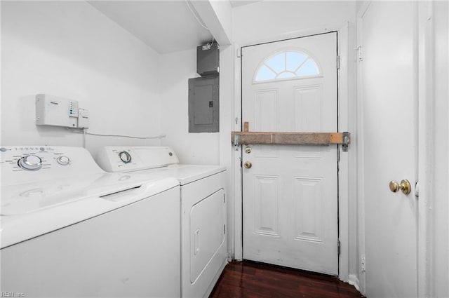 2118 Madison Ave, Newport News, VA 23607 - clothes washing area with independent washer and dryer, dark wood finished floors, laundry area, and electric panel