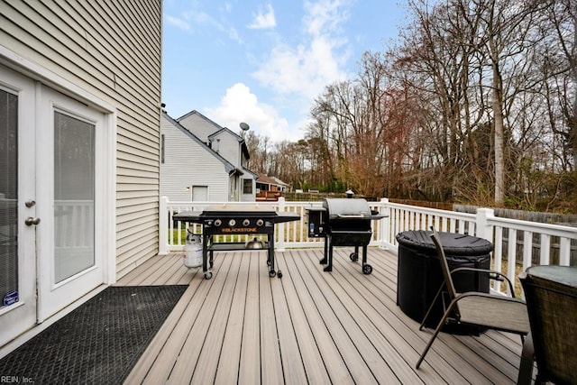 wooden terrace with grilling area