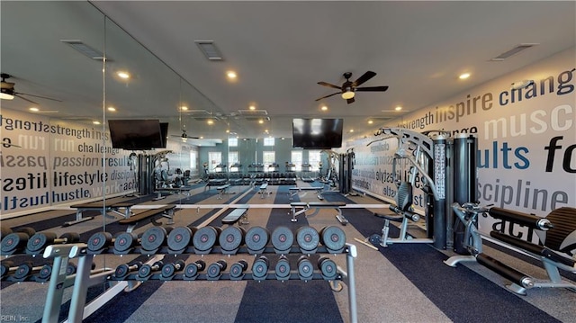 1950 Bexley Ln, Chesapeake, VA 23322 - exercise room featuring ceiling fan