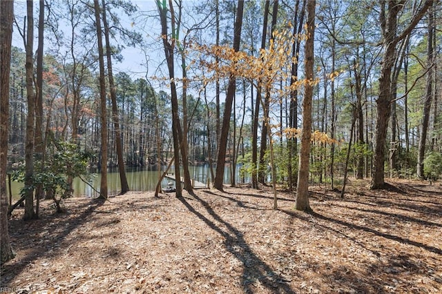 view of yard with a forest view