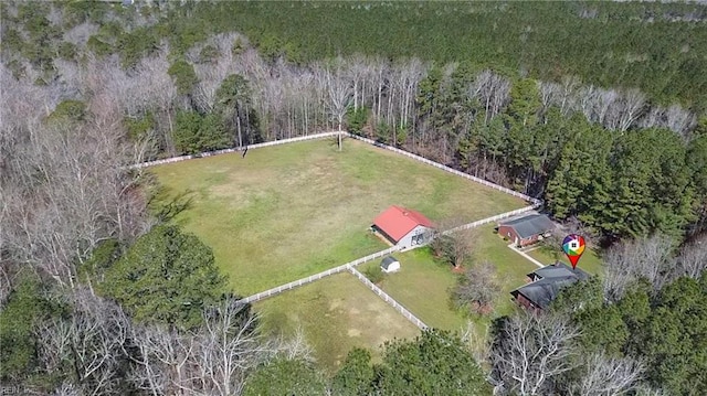 birds eye view of property featuring a rural view
