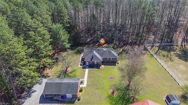 aerial view featuring a forest view