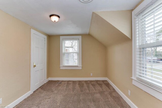 507 Bellwood Rd, Newport News, VA 23601 - additional living space with baseboards, carpet flooring, and vaulted ceiling