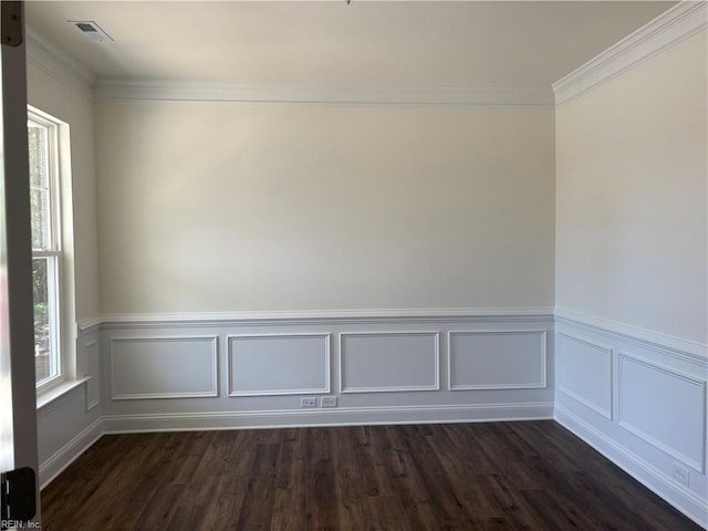 2050 Swiss Ln, Hayes, VA 23072 - spare room with dark wood-style floors, crown molding, wainscoting, and a decorative wall