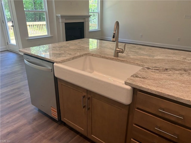 2050 Swiss Ln, Hayes, VA 23072 - kitchen featuring stainless steel dishwasher, dark wood-style floors, plenty of natural light, and a sink