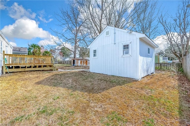 view of yard featuring a deck and a fenced backyard