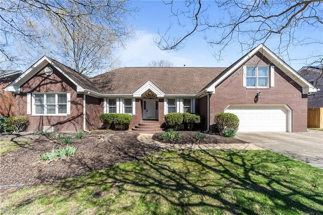 4825 Berrywood Rd, Virginia Beach, VA 23464 - ranch-style home featuring an attached garage, fence, a front lawn, brick siding, and driveway
