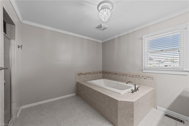 4825 Berrywood Rd, Virginia Beach, VA 23464 - full bathroom featuring tile patterned floors, a garden tub, visible vents, and crown molding