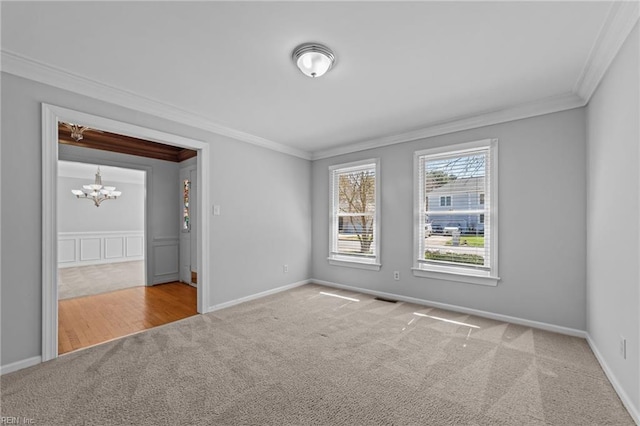 4825 Berrywood Rd, Virginia Beach, VA 23464 - unfurnished room with crown molding, carpet floors, baseboards, and an inviting chandelier