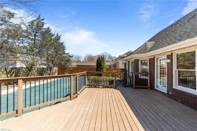 4825 Berrywood Rd, Virginia Beach, VA 23464 - wooden terrace featuring a fenced in pool and a fenced backyard