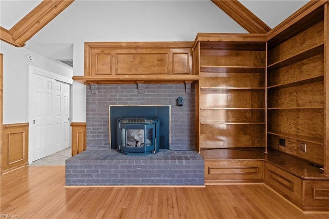 4825 Berrywood Rd, Virginia Beach, VA 23464 - unfurnished living room with lofted ceiling with beams, a wainscoted wall, and wood finished floors