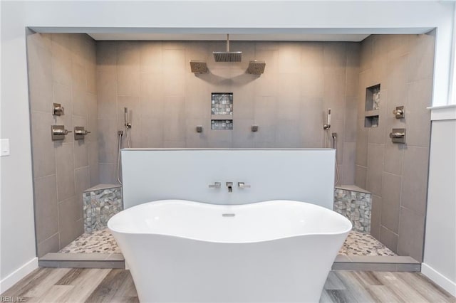 11AC Glass Rd, Hayes, VA 23072 - full bath with wood finished floors, a walk in shower, and a freestanding bath