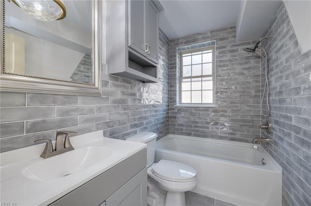 911 Spotswood Ave Unit 6, Norfolk, VA 23517 - full bathroom with vanity, shower / bath combination, toilet, tile walls, and tasteful backsplash