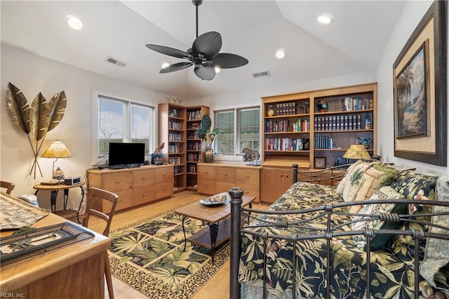 832 Surfside Ave, Virginia Beach, VA 23451 - bedroom with light wood-style flooring, recessed lighting, vaulted ceiling, and visible vents