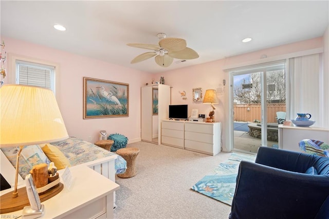 832 Surfside Ave, Virginia Beach, VA 23451 - interior space featuring carpet floors, ceiling fan, access to outside, and recessed lighting
