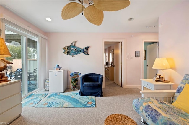 832 Surfside Ave, Virginia Beach, VA 23451 - carpeted bedroom featuring recessed lighting, access to outside, refrigerator, and a ceiling fan