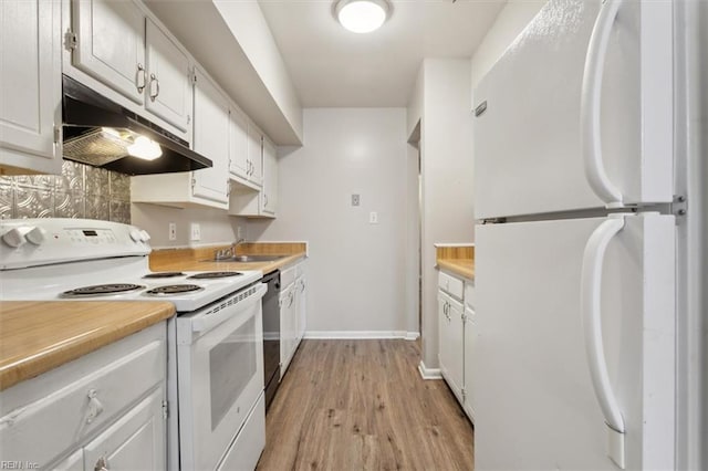 1275 Pacifica Ct, Newport News, VA 23608 - kitchen with white appliances, light wood-type flooring, light countertops, and under cabinet range hood