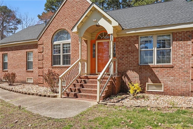 421 Richneck Rd, Newport News, VA 23608 - view of front of home with crawl space, a shingled roof, and brick siding