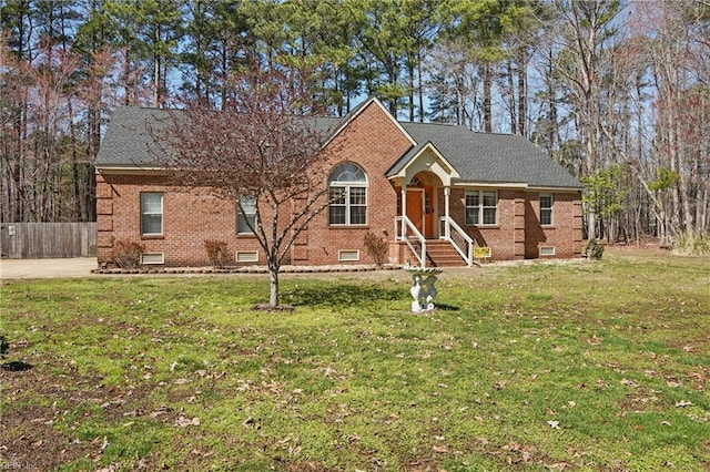 421 Richneck Rd, Newport News, VA 23608 - ranch-style home featuring a front lawn, crawl space, fence, and brick siding