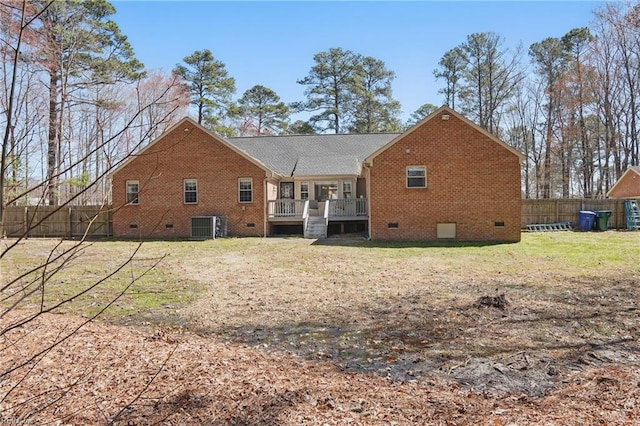 421 Richneck Rd, Newport News, VA 23608 - back of property with brick siding, fence, cooling unit, and crawl space