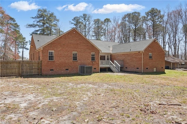 421 Richneck Rd, Newport News, VA 23608 - back of house with brick siding, central AC unit, fence, and crawl space