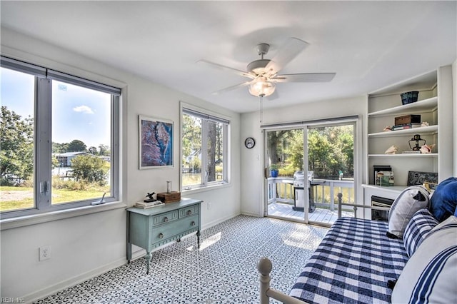 38 Callis Ln, Deltaville, VA 23043 - interior space featuring baseboards, access to outside, and ceiling fan