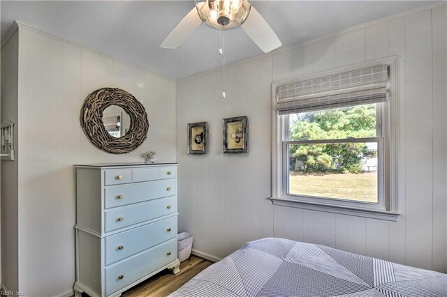 38 Callis Ln, Deltaville, VA 23043 - bedroom with wood finished floors and a ceiling fan