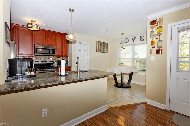 kitchen featuring dark wood-style flooring, a wealth of natural light, a sink, and appliances with stainless steel finishes