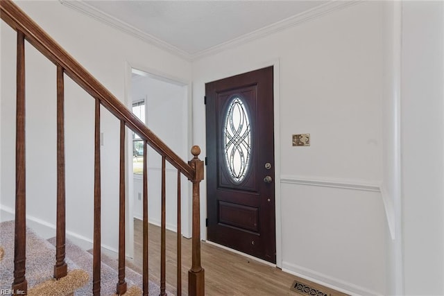 127 Freemoor Dr, Poquoson, VA 23662 - foyer entrance with stairs, ornamental molding, visible vents, and light wood-type flooring