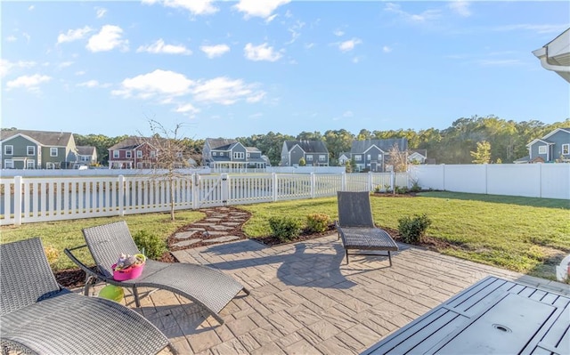 view of patio / terrace with a fenced backyard and a residential view