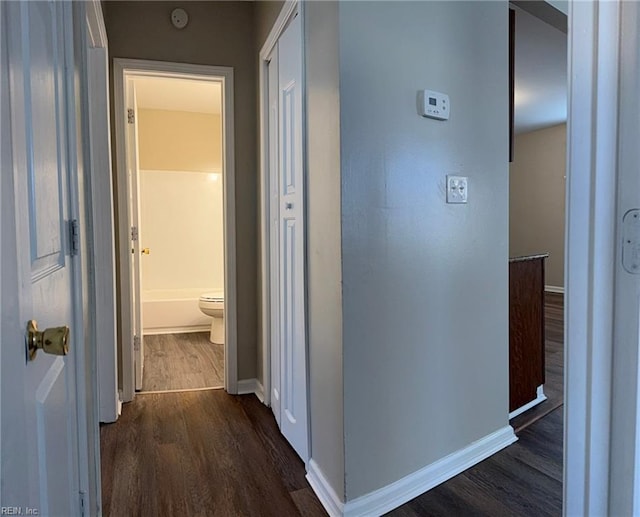 816 Westwood Ave, Hampton, VA 23661 - hall with baseboards and dark wood-style floors