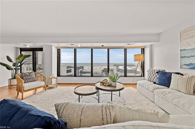 living room featuring baseboards and wood finished floors