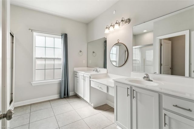 1012 Chartwell Dr, Newport News, VA 23608 - full bathroom with tile patterned floors, vanity, a shower with door, and baseboards