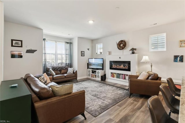 1012 Chartwell Dr, Newport News, VA 23608 - living area featuring baseboards, visible vents, wood finished floors, and a glass covered fireplace