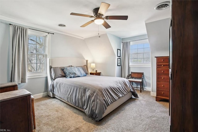 bedroom with baseboards, carpet floors, and visible vents