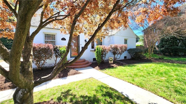 view of front of property with a front lawn and fence