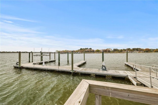view of dock with a water view