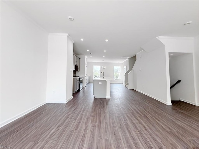 1396 Independence Blvd, Newport News, VA 23608 - unfurnished living room featuring dark wood-style floors, recessed lighting, and crown molding