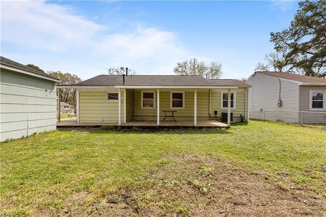 1917 Kensington Dr, Hampton, VA 23663 - back of house with central AC unit, a lawn, a deck, and fence