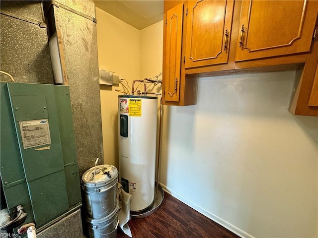 utility room with heating unit and electric water heater