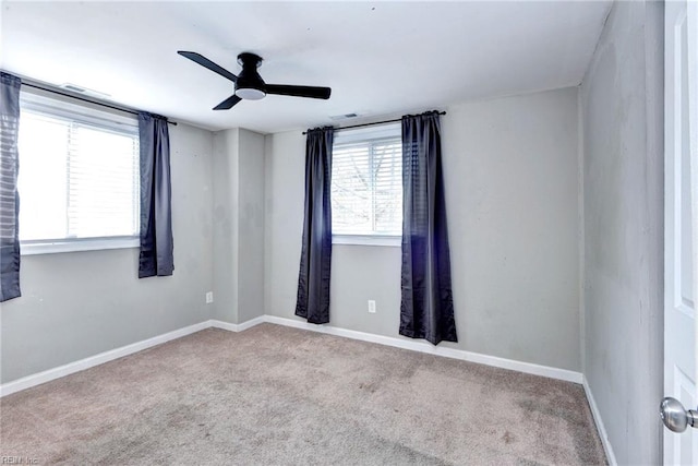 1413 Seward Dr, Hampton, VA 23663 - spare room featuring baseboards, carpet floors, ceiling fan, and visible vents