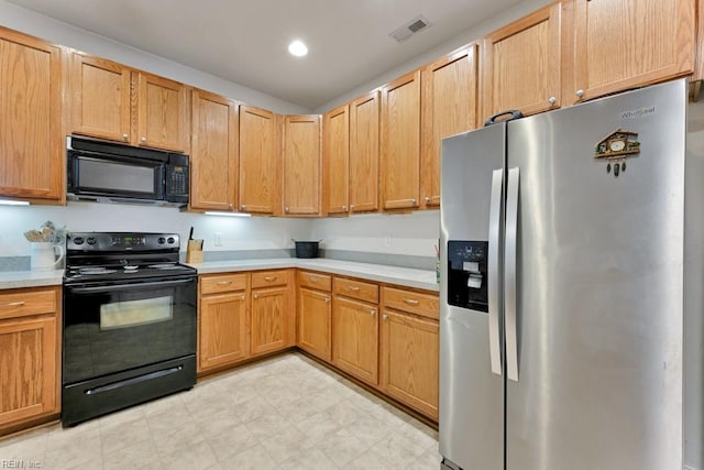 940 Sugar Oak Dr, Virginia Beach, VA 23462 - kitchen featuring light countertops, recessed lighting, visible vents, black appliances, and light floors