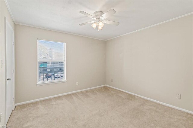 3955 Palomino Dr Unit 201, Newport News, VA 23602 - unfurnished room with baseboards, ornamental molding, a ceiling fan, and light colored carpet